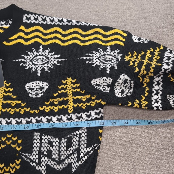 JAUL Black NWT Black White Yellow Long Sleeve Pullover Sweater Size Large Skull - Picture 6 of 10